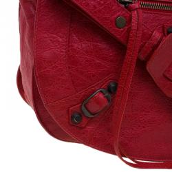 Pre Owned Balenciaga Red Lambskin Leather Folk Messenger Bag