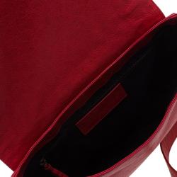 Pre Owned Balenciaga Red Lambskin Leather Folk Messenger Bag