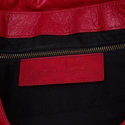 Pre Owned Balenciaga Red Lambskin Leather Folk Messenger Bag