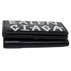 Pre Owned Balenciaga Black Leather Carry Graffiti Wallet
