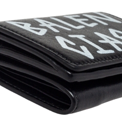Pre Owned Balenciaga Black Leather Carry Graffiti Wallet