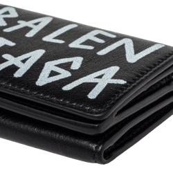 Pre Owned Balenciaga Black Leather Carry Graffiti Wallet
