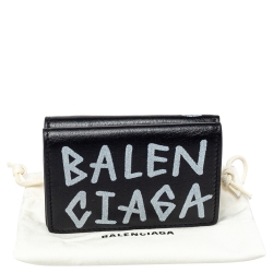 Pre Owned Balenciaga Black Leather Carry Graffiti Wallet