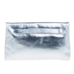 Pre Owned Balenciaga Silver Laminated Calfskin Giant 21 Envelope Clutch