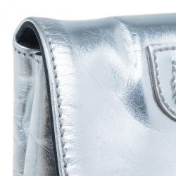 Pre Owned Balenciaga Silver Laminated Calfskin Giant 21 Envelope Clutch
