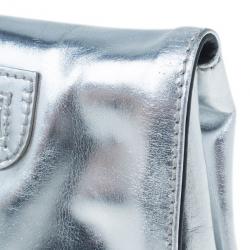 Pre Owned Balenciaga Silver Laminated Calfskin Giant 21 Envelope Clutch