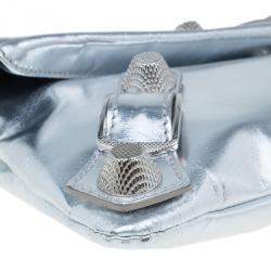 Pre Owned Balenciaga Silver Laminated Calfskin Giant 21 Envelope Clutch