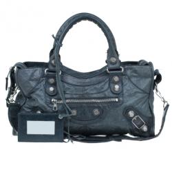 Pre Owned حقيبة بالنسيياغا بارت تايم جلد خروف رمادي وسط