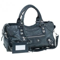 Pre Owned حقيبة بالنسيياغا بارت تايم جلد خروف رمادي وسط