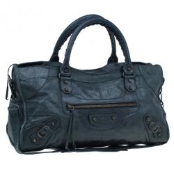 Pre Owned Balenciaga Green Leather Medium Part Time Bag