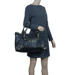 Pre Owned حقيبة بالنسيياغا جلد عجل أسود كبيرة للعمل