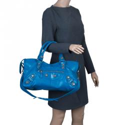 Pre Owned حقيبة يد بالنسياغا GSH بارت تايم جلد أزرق