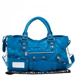 Pre Owned حقيبة يد بالنسياغا GSH بارت تايم جلد أزرق