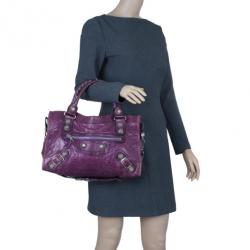 Balenciaga Purple Lambskin Giant City Bag