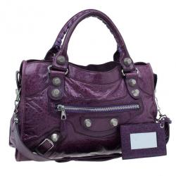 Balenciaga Purple Lambskin Giant City Bag