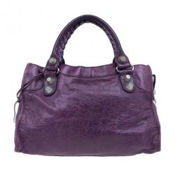 Balenciaga Purple Lambskin Giant City Bag