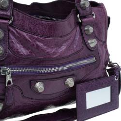 Balenciaga Purple Lambskin Giant City Bag