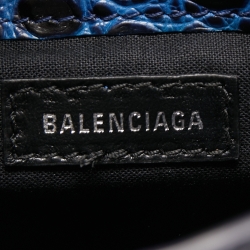 Pre Owned Balenciaga Blue Croc Embossed Leather Nano Metallic Edge City Tote