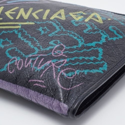 Pre Owned Balenciaga Black Leather Bazar Graffiti Zip Pouch