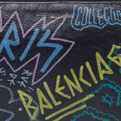 Pre Owned Balenciaga Black Leather Bazar Graffiti Zip Pouch