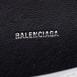 Pre Owned Balenciaga Metallic Silver Croc Embossed Leather XS Hourglass Top Handle Bag