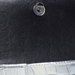 Pre Owned Balenciaga Metallic Silver Croc Embossed Leather XS Hourglass Top Handle Bag