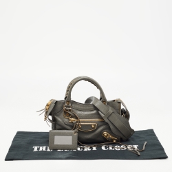 Pre Owned Balenciaga Grey Leather Mini Classic Metallic Edge City Bag