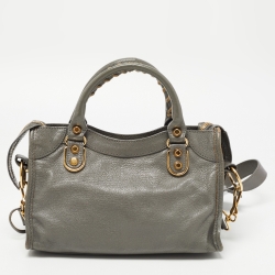 Pre Owned Balenciaga Grey Leather Mini Classic Metallic Edge City Bag