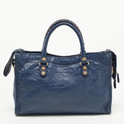 Pre Owned Balenciaga Nay Blue Leather Small Classic City RH Tote
