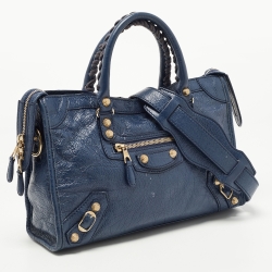 Pre Owned Balenciaga Nay Blue Leather Small Classic City RH Tote