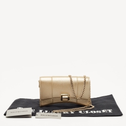 Pre Owned Balenciaga Gold Leather Hourglass Wallet on Chain