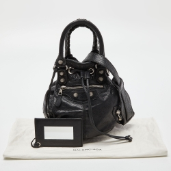Pre Owned Balenciaga Black Leather Giant 12 Silver Mini Pompon Bag