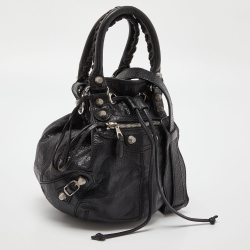 Pre Owned Balenciaga Black Leather Giant 12 Silver Mini Pompon Bag