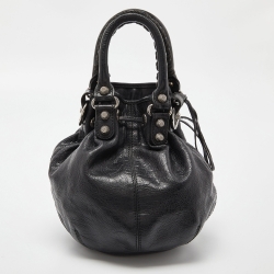 Pre Owned Balenciaga Black Leather Giant 12 Silver Mini Pompon Bag