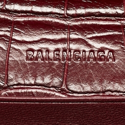 Pre Owned Balenciaga Burgundy Croc Embossed Leather Gossip Wallet On Chain
