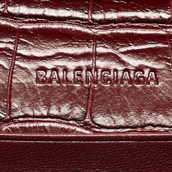 Balenciaga Burgundy Croc Embossed Leather Gossip Wallet On Chain