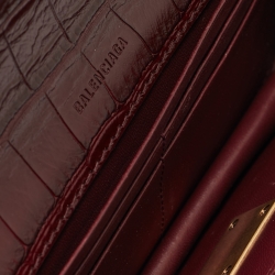 Balenciaga Burgundy Croc Embossed Leather Gossip Wallet On Chain