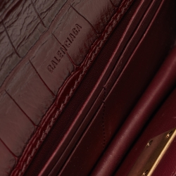 Pre Owned Balenciaga Burgundy Croc Embossed Leather Gossip Wallet On Chain