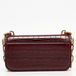 Pre Owned Balenciaga Burgundy Croc Embossed Leather Gossip Wallet On Chain