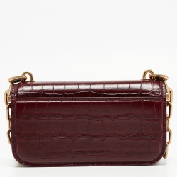 Balenciaga Burgundy Croc Embossed Leather Gossip Wallet On Chain