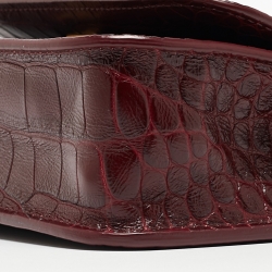 Balenciaga Burgundy Croc Embossed Leather Gossip Wallet On Chain