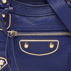 Pre Owned Balenciaga Indigo Leather Mini Classic Metallic Edge City Bag