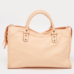 Pre Owned Balenciaga Peach Leather Metallic Edge Classic City Tote