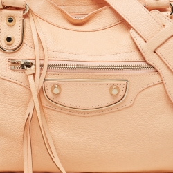 Pre Owned Balenciaga Peach Leather Metallic Edge Classic City Tote
