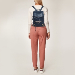 Pre Owned Balenciaga Navy Blue Leather Classic Metallic Edge Backpack