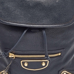 Pre Owned Balenciaga Navy Blue Leather Classic Metallic Edge Backpack