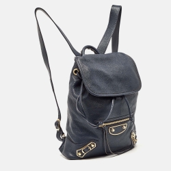 Pre Owned Balenciaga Navy Blue Leather Classic Metallic Edge Backpack