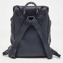 Pre Owned Balenciaga Navy Blue Leather Classic Metallic Edge Backpack
