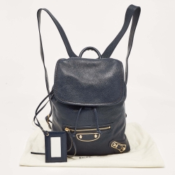 Pre Owned Balenciaga Navy Blue Leather Classic Metallic Edge Backpack