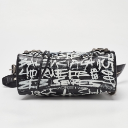 Pre Owned Balenciaga Black/White Graffiti Leather XS Neo Cagole City Bag
